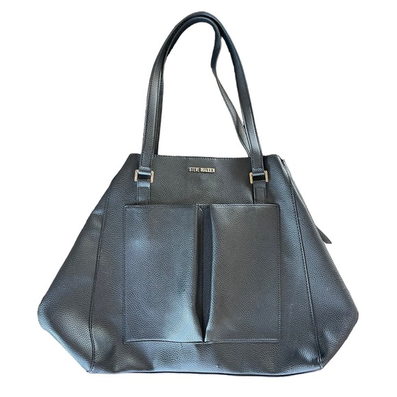 Steve Madden Vegan Leather Black Tote Bag - Picture 1 of 8